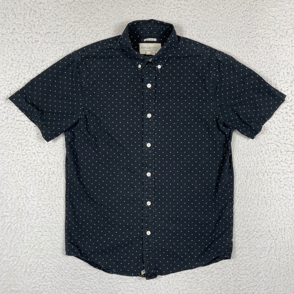 Denim & Supply Ralph Lauren Button Down Mens Small Navy Polka Dot Casual Shirt